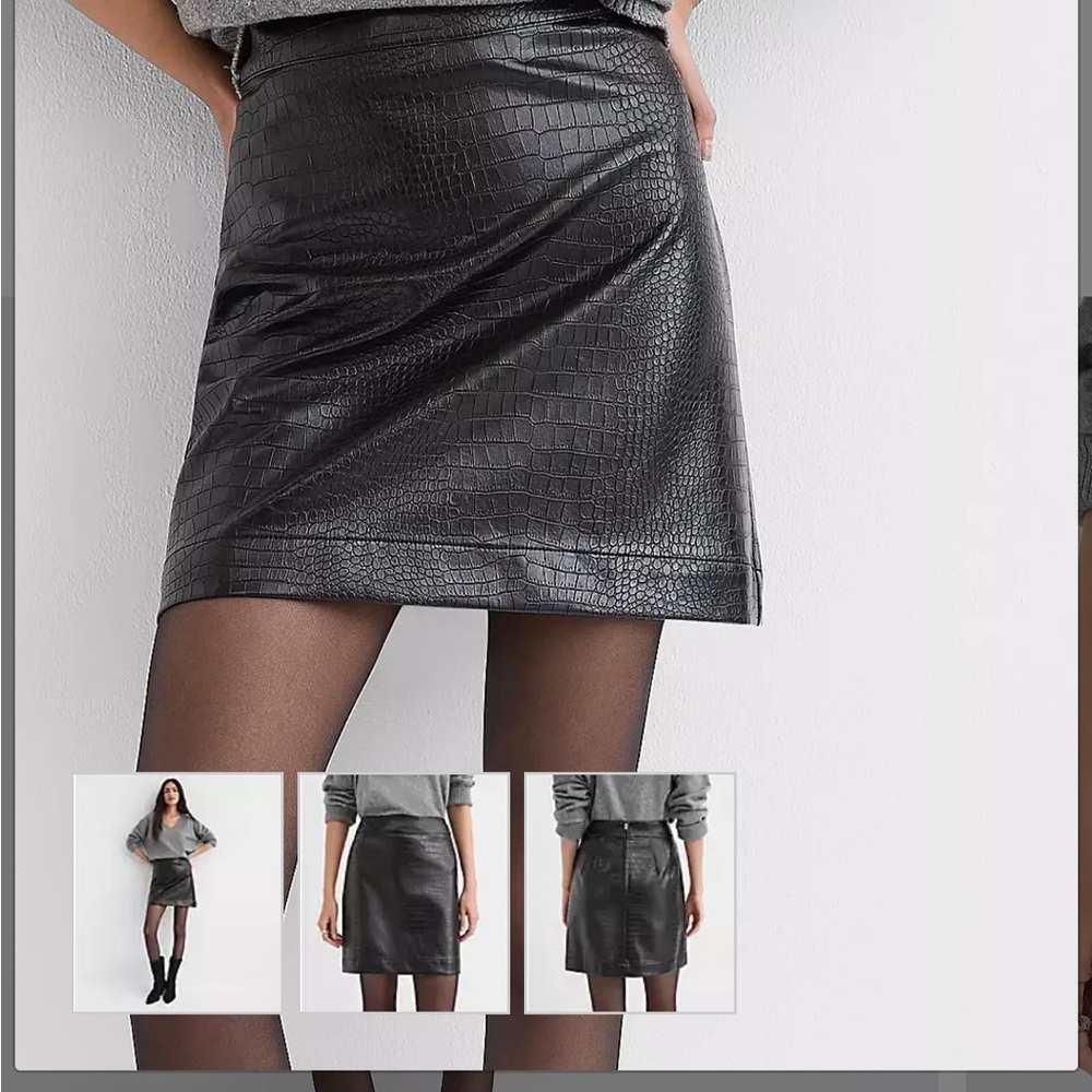 LOFT Black Croc-Embossed Mini Skirt - Picture 7 of 9